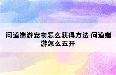 问道端游宠物怎么获得方法 问道端游怎么五开